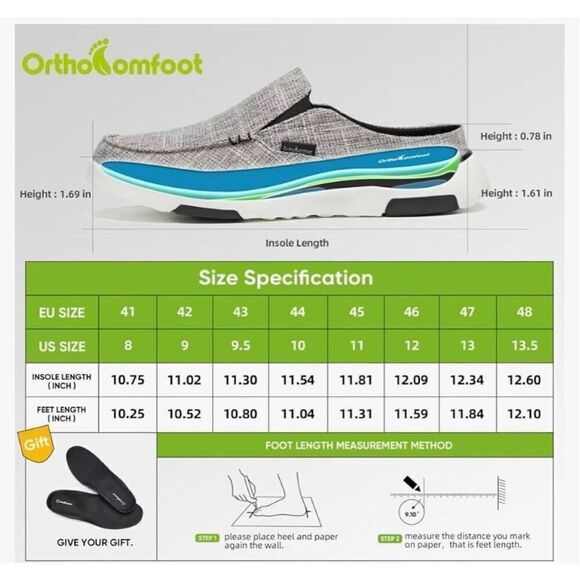 OrthoComfoot Men's Orthopedic Slip-On Loafers Walking Shoes with Arch Support - Picture 8 of 8